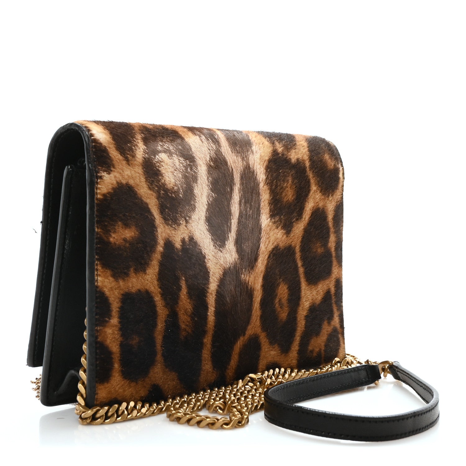 Saint Laurent Pony Hair Leopard Print Classic Monogram Kate Tassel Chain Wallet Black 3 of 10