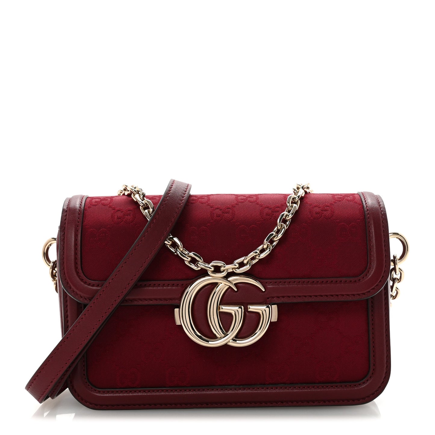 Crepe Wool Silk GG Monogram Go Small Shoulder Bag Rosso Ancora