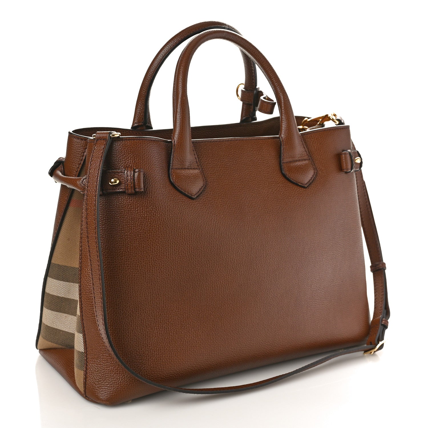 Burberry Grainy Calfskin House Check Large Banner Tote Tan 3 of 9