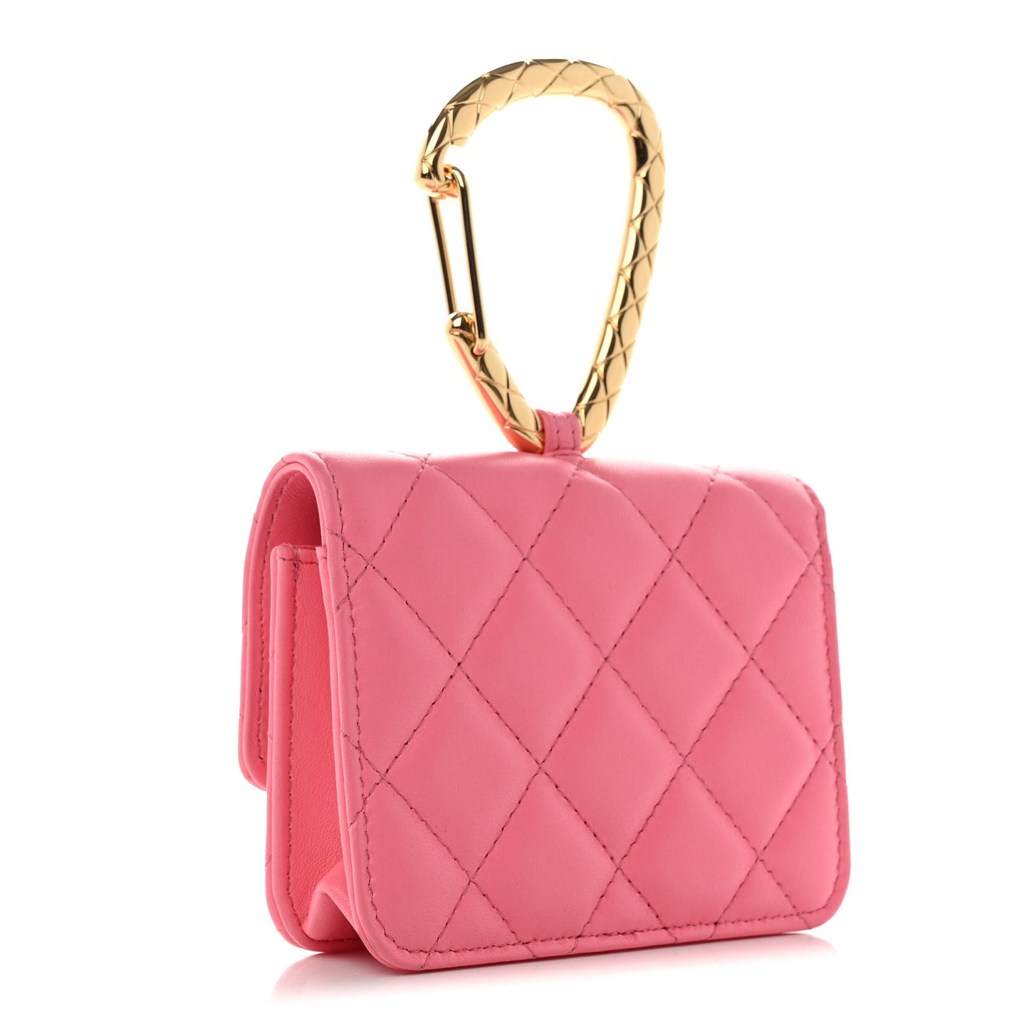 Lambskin Quilted CC Hook Card Holder Pink