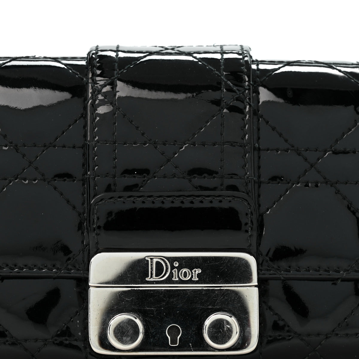 Christian Dior Patent Cannage Miss Dior Chain Wallet Black 11 of 12