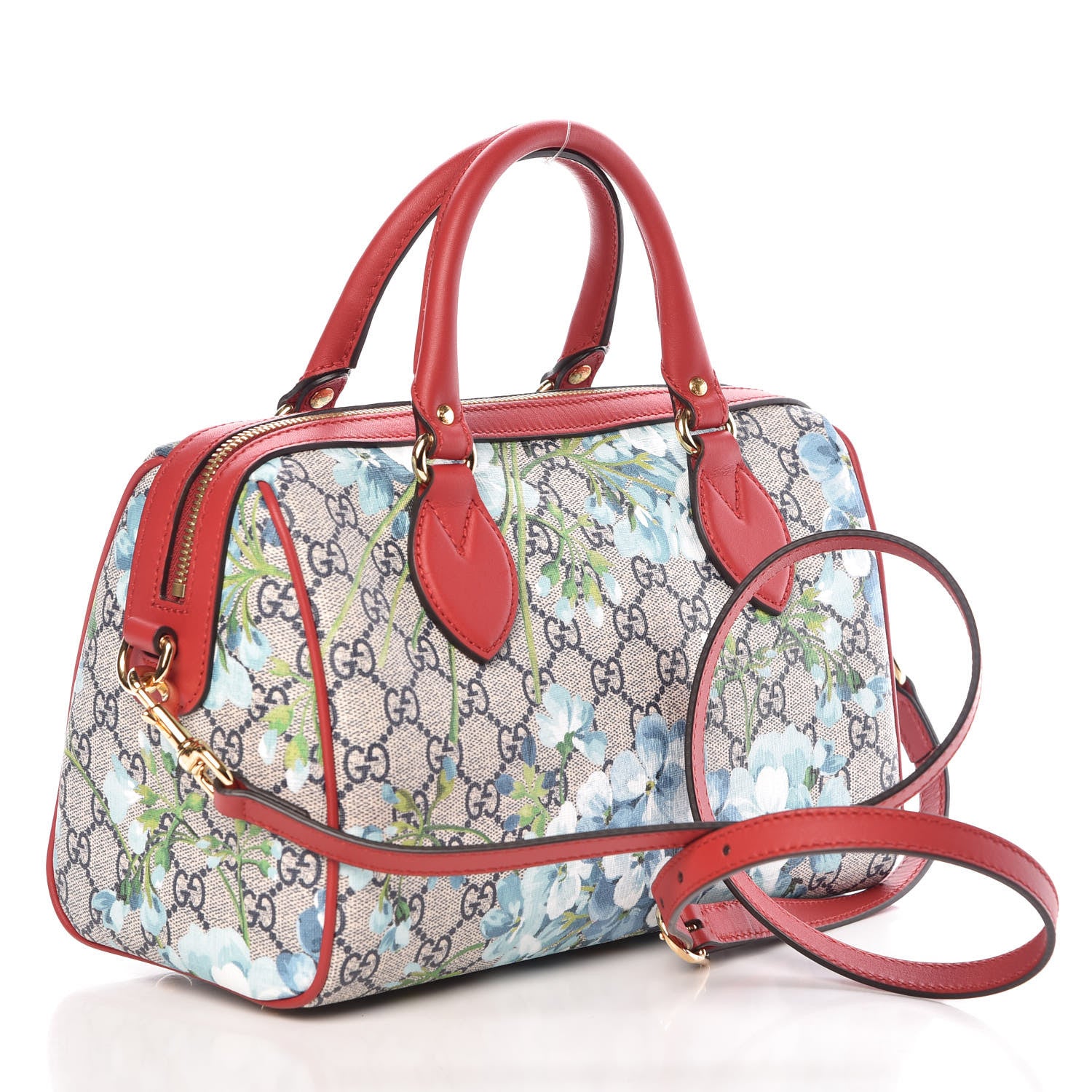 Gucci GG Supreme Monogram Blooms Small Boston Beige Blue Navy Hibiscus Red 3 of 9