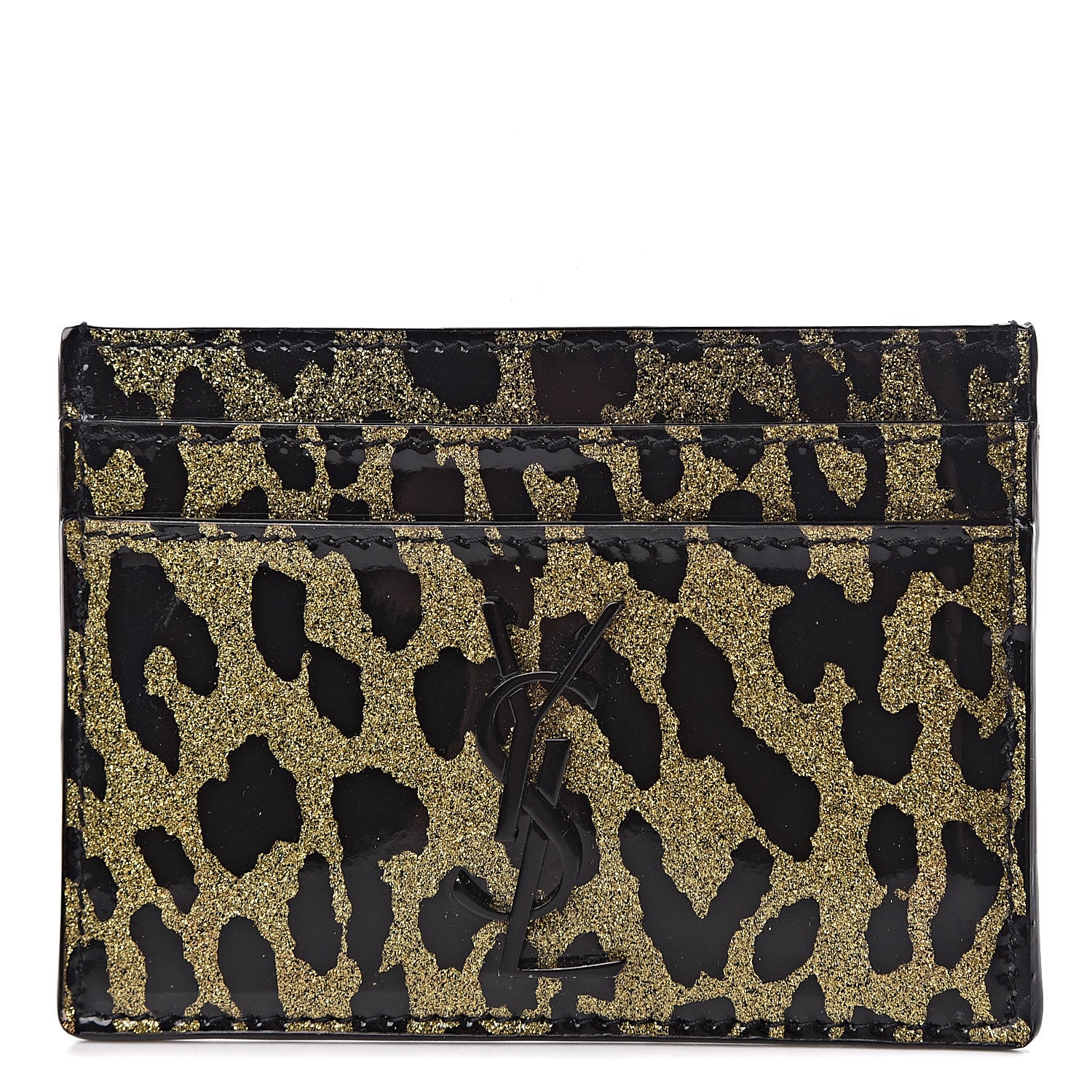 Saint Laurent Patent Glitter Leopard Monogram Credit Card Case Black Multi 1 of 7
