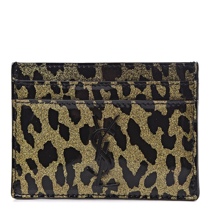 Saint Laurent Patent Glitter Leopard Monogram Credit Card Case Black Multi 1 of 7