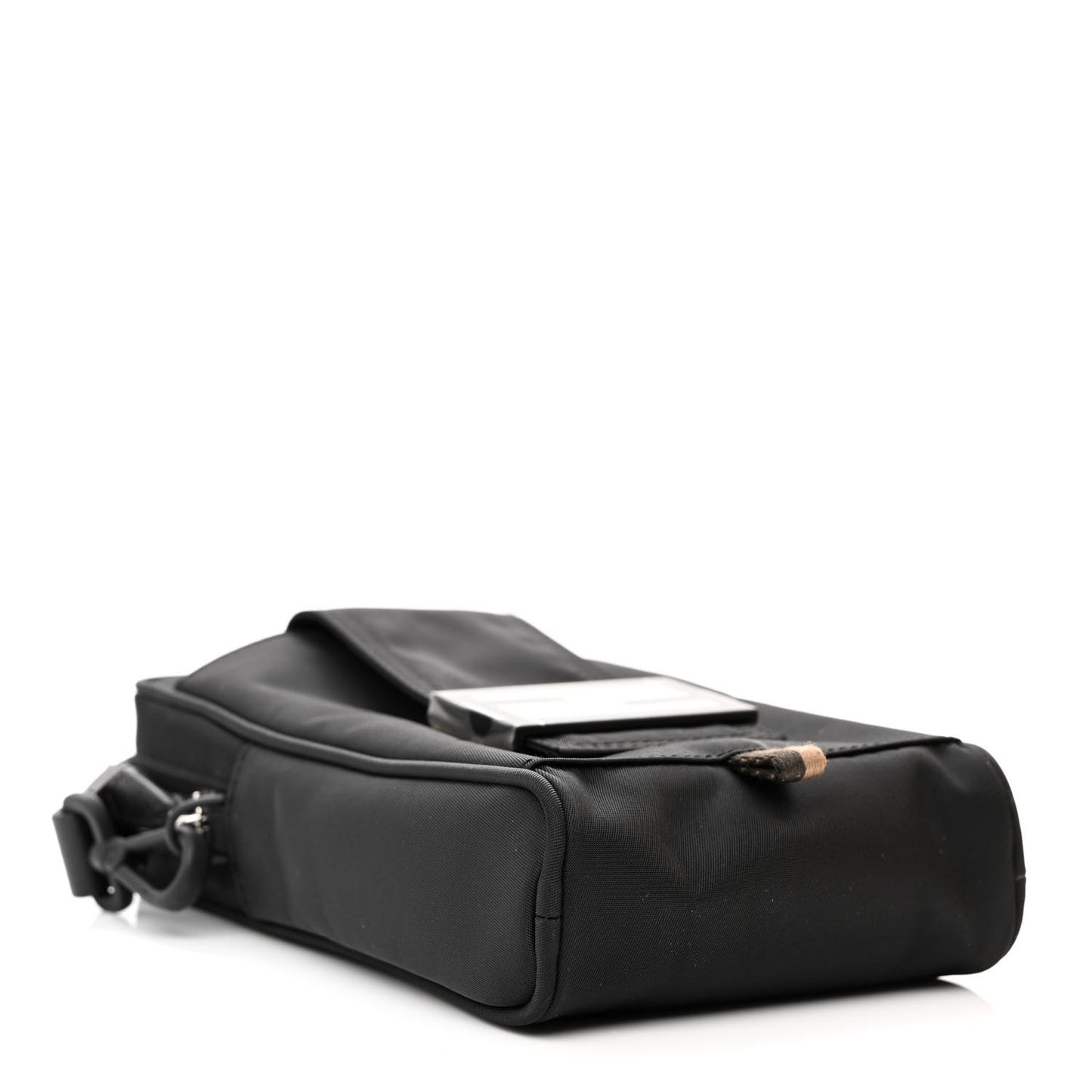 Econyl Nylon Cuoio Romano Monochrome Baguette Crossbody Phone Pouch Black