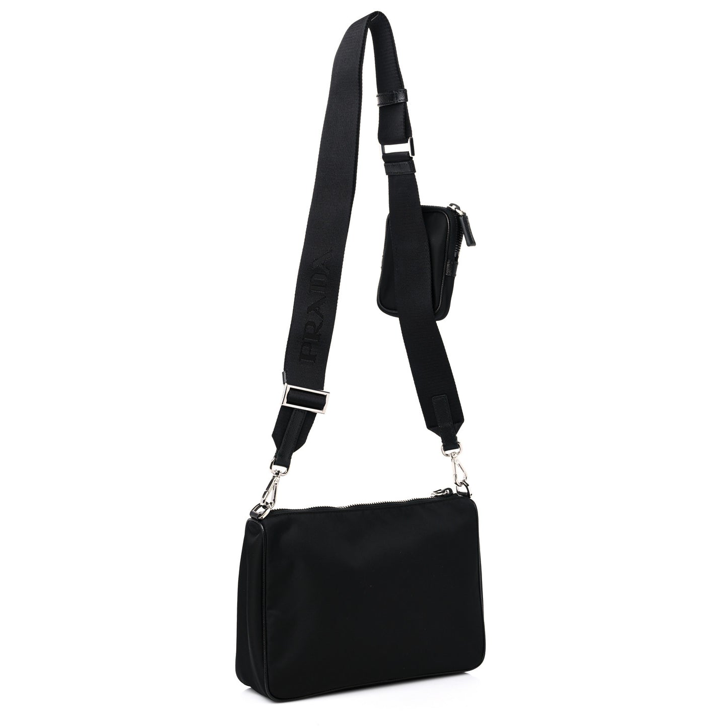 Re-Nylon Saffiano Pocket Zippered Shoulder Bag Black
