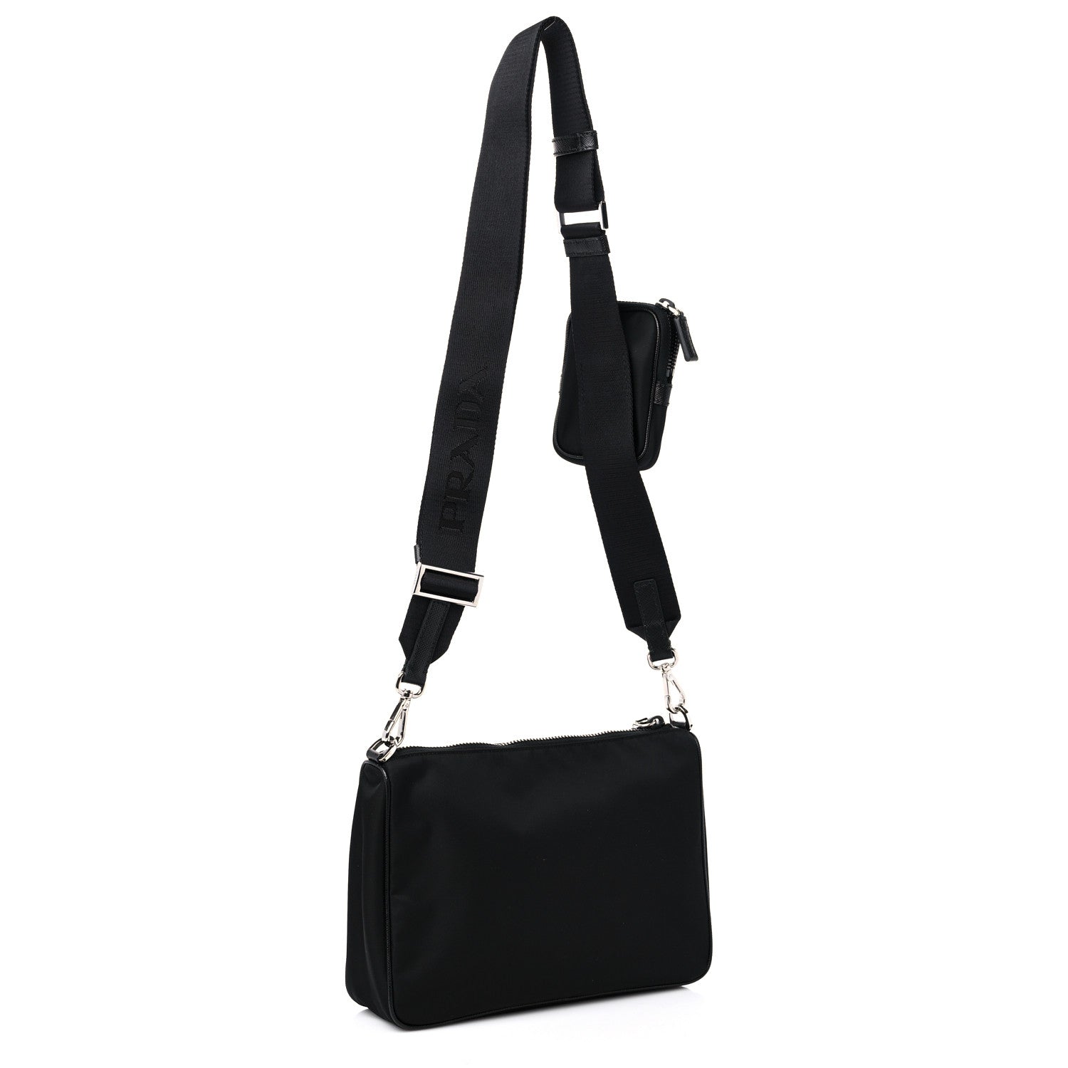 Prada Re-Nylon Saffiano Pocket Zippered Shoulder Bag Black 3 of 8