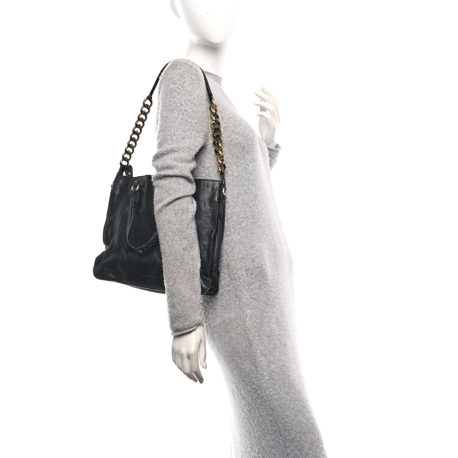 Salvatore Ferragamo Calfskin Chain Tote Black 2 of 10
