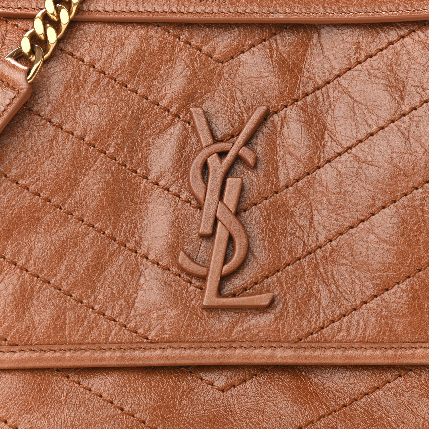 Saint Laurent Crinkled Calfskin Matelasse Monogram Medium Niki Chain Satchel Caramel 6 of 8