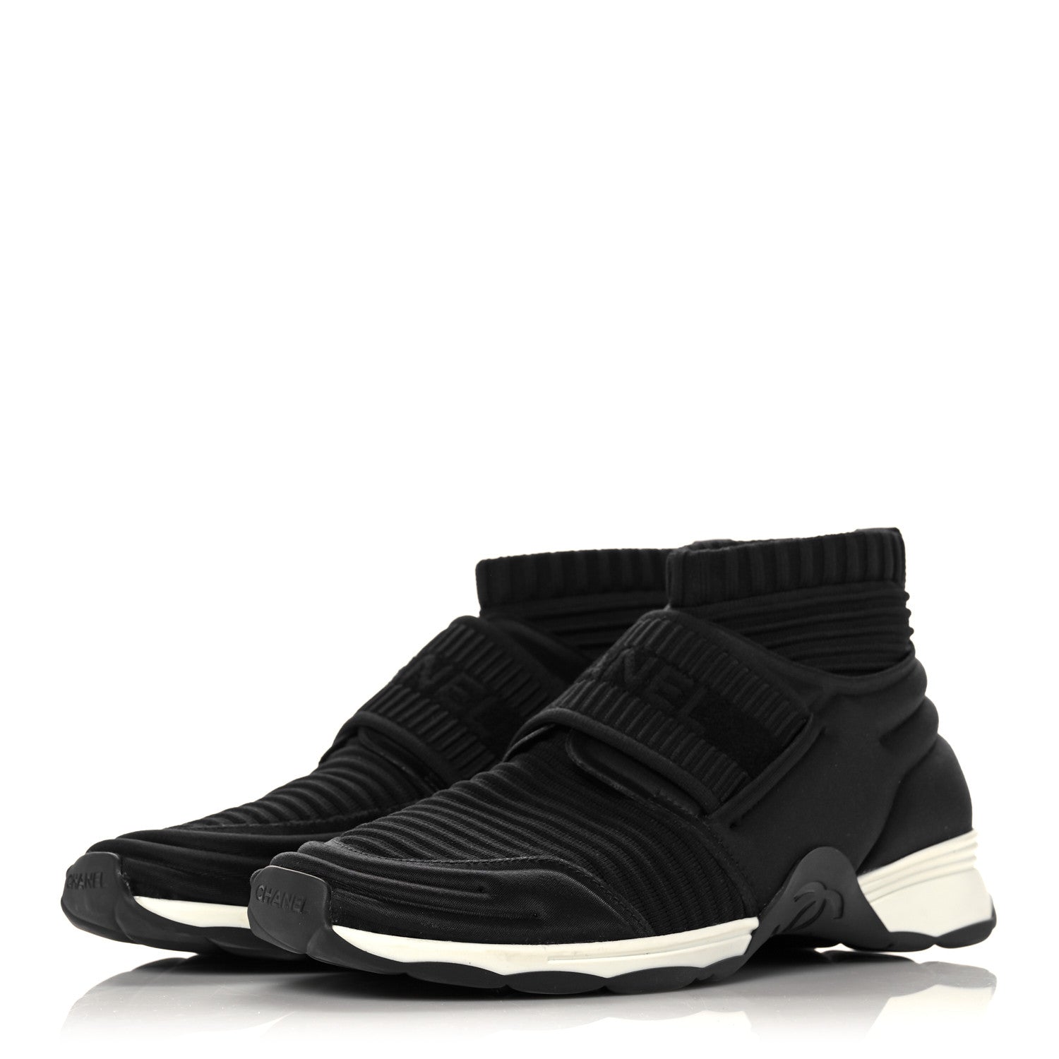 Chanel Stretch Fabric CC Sneakers 38.5 Black 3 of 8