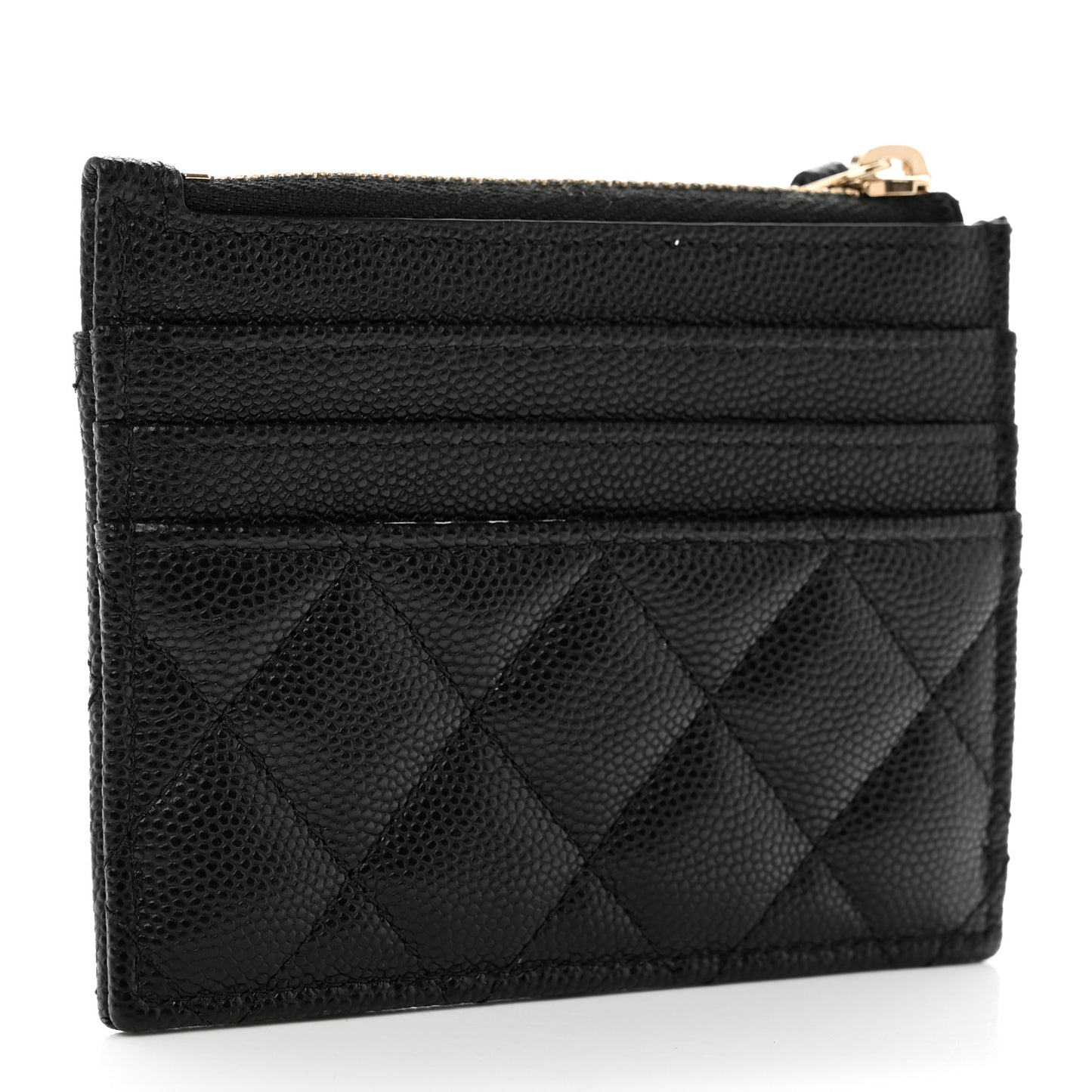 Caviar Quilted CC Zip Card Holder Black