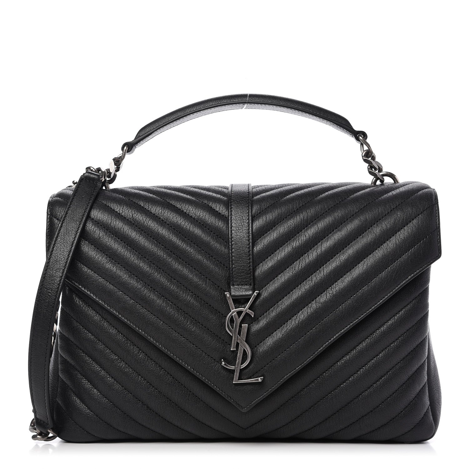 Saint Laurent Sheepskin Matelasse Chevron Monogram Large College Satchel Black 1 of 9