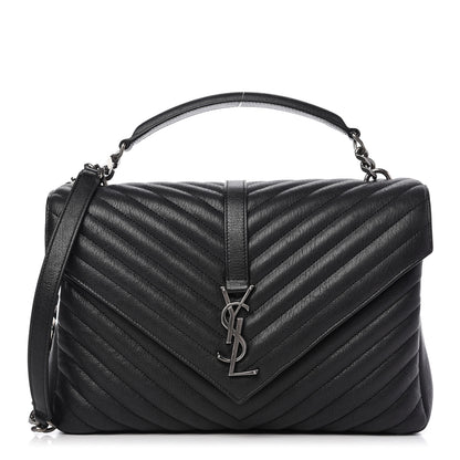 Saint Laurent Sheepskin Matelasse Chevron Monogram Large College Satchel Black 1 of 9