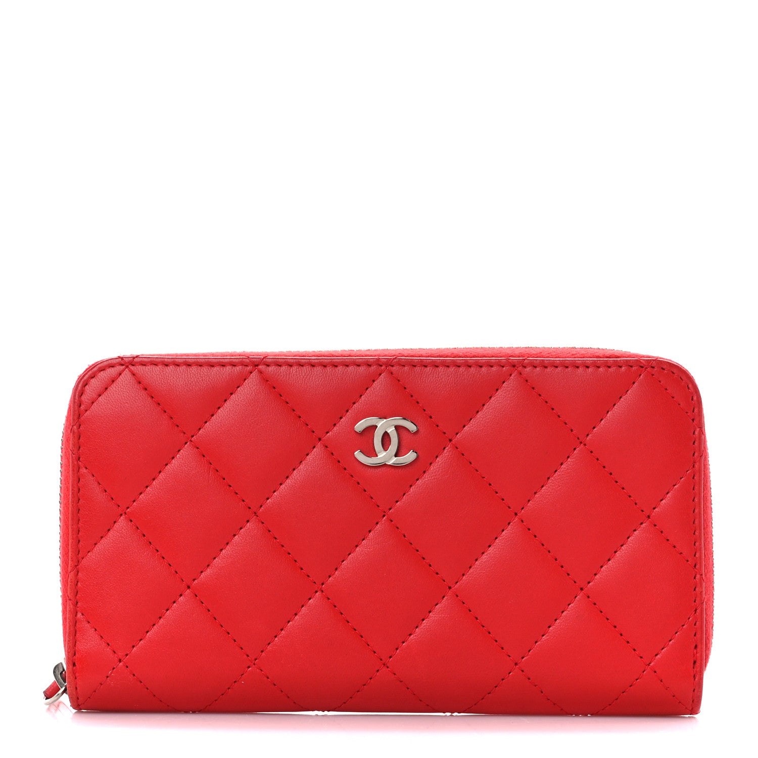 Chanel Lambskin Quilted Small Zip Around Wallet Red 1 of 11