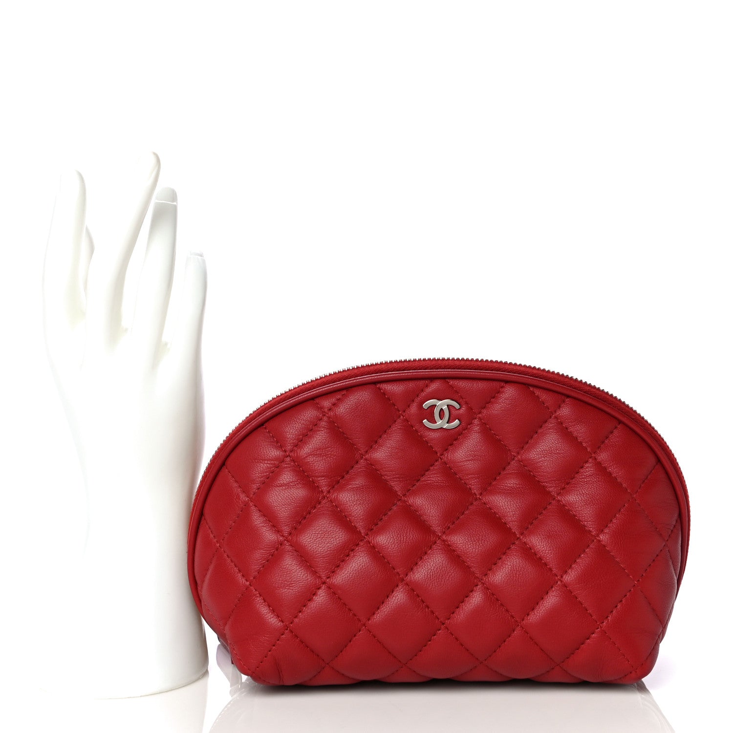 Chanel Lambskin Quilted Cosmetic Case Red 2 of 12