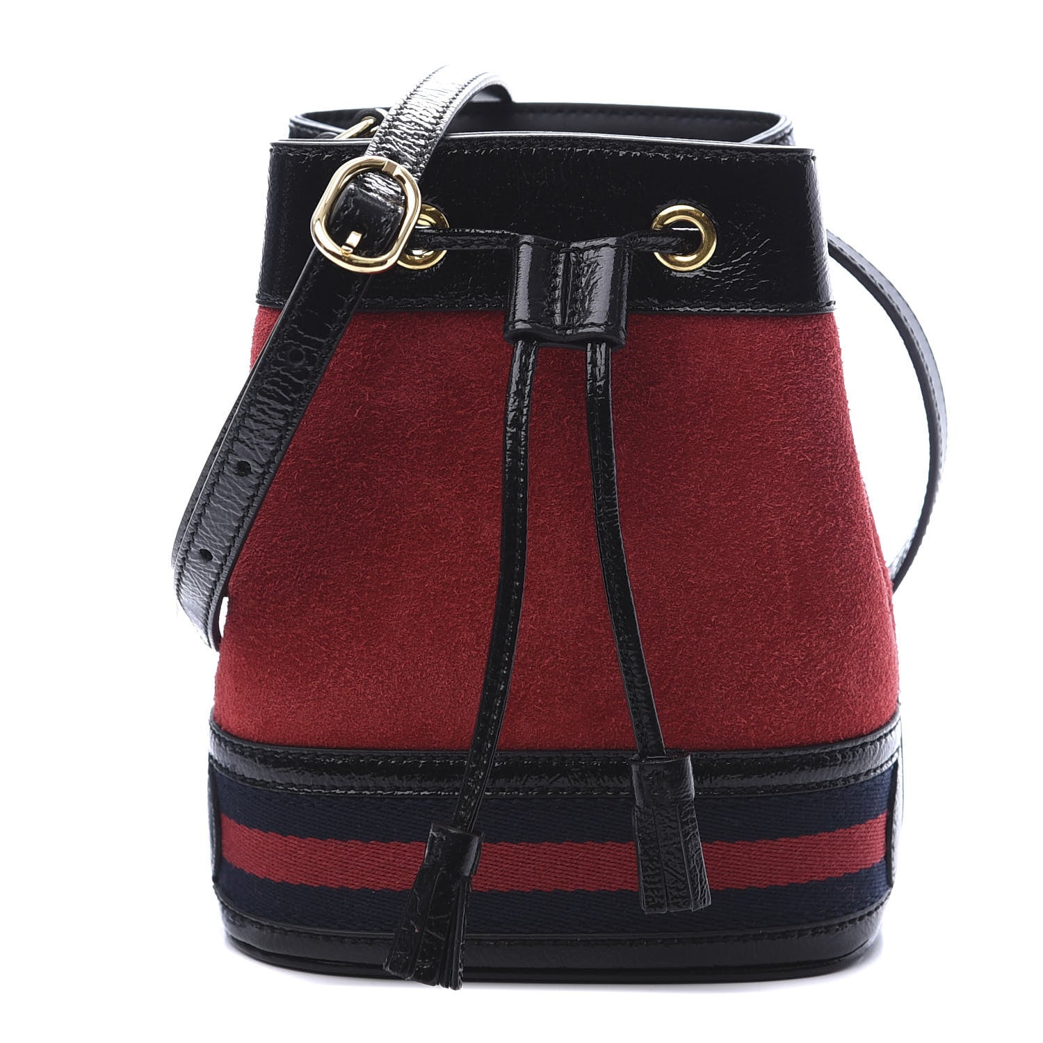 Gucci Suede Patent Web Mini Ophidia Bucket Bag Hibiscus Red Black 1 of 9