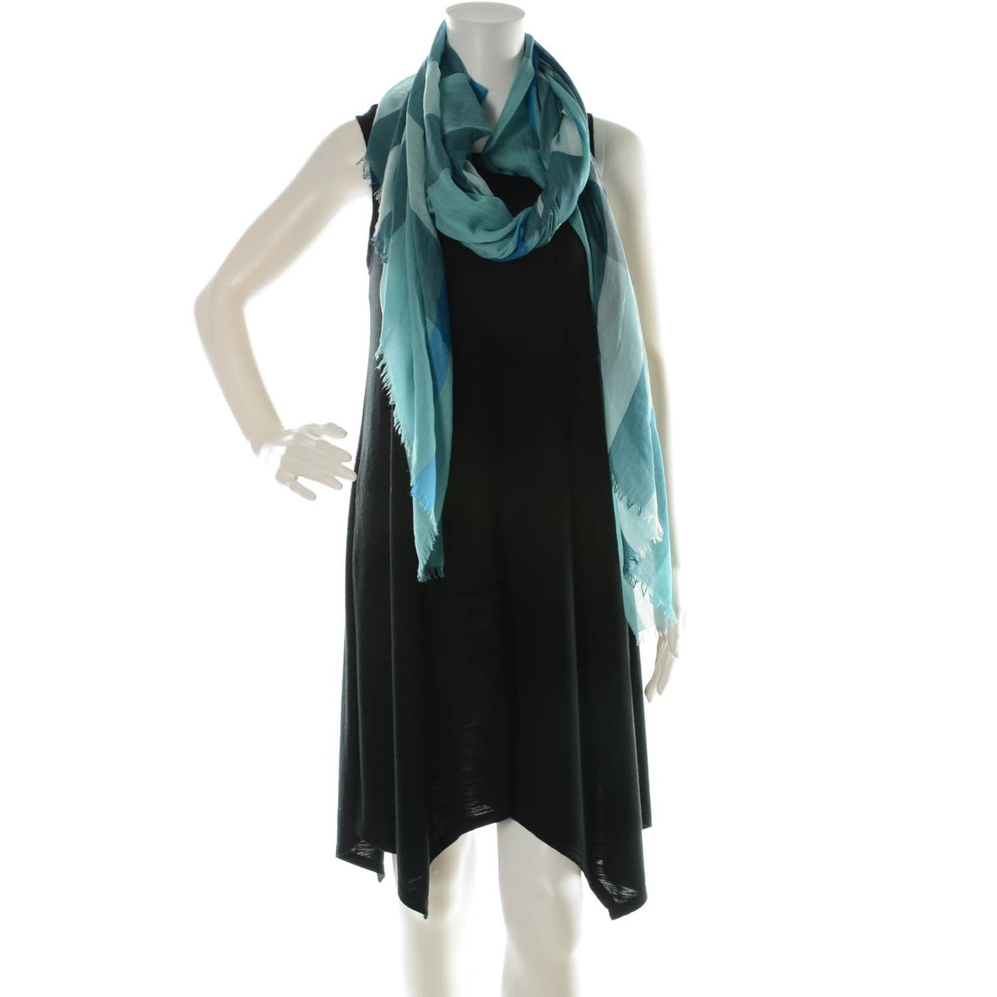 Modal Cashmere Silk House Check Lightweight Scarf Pale Peridot Blue