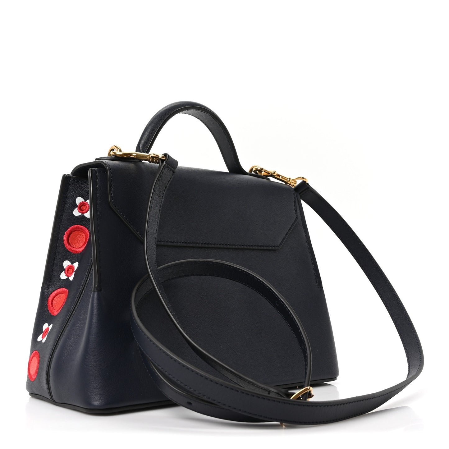 Calfskin Embroidered Small Seaton Navy Red White