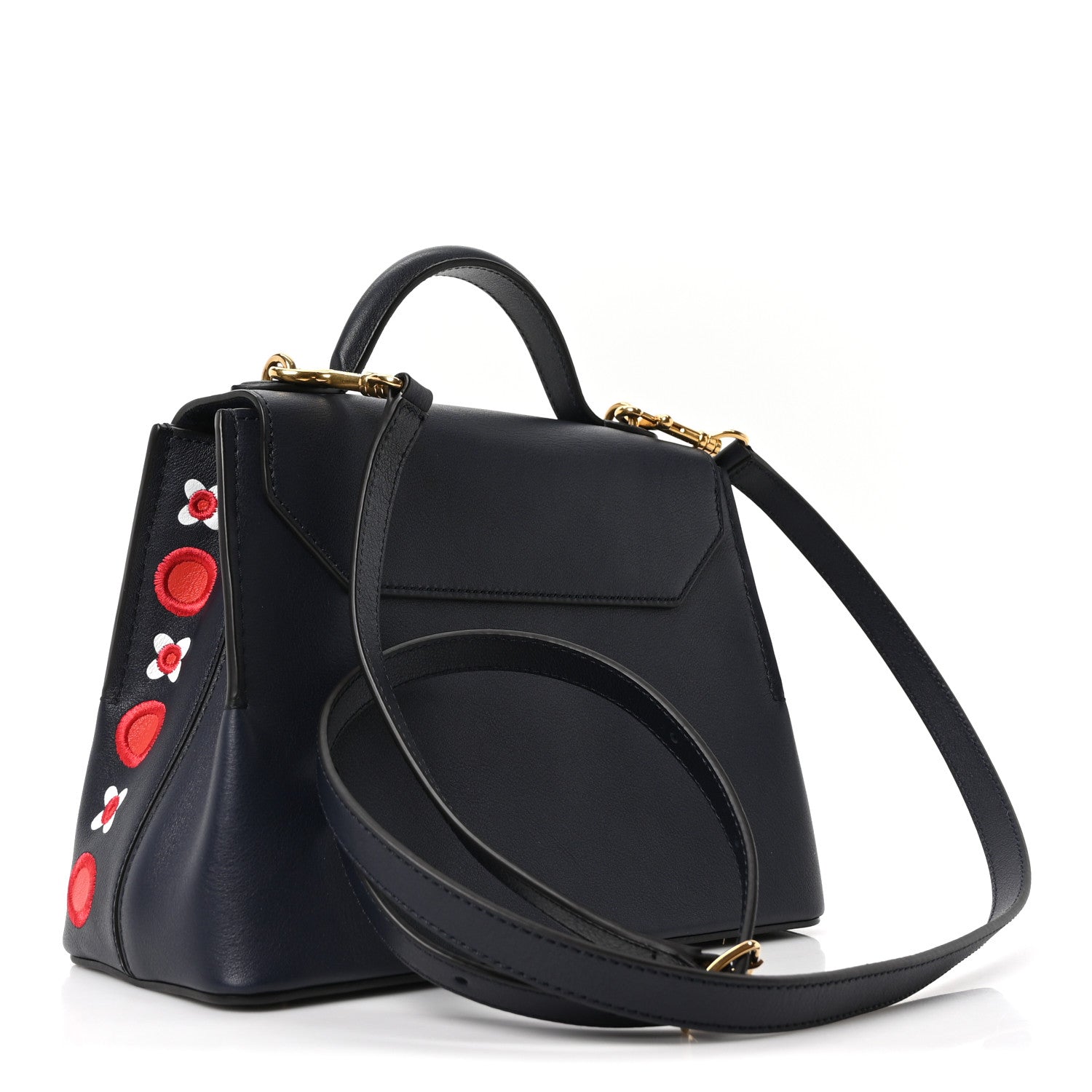 Mulberry Calfskin Embroidered Small Seaton Navy Red White 3 of 9