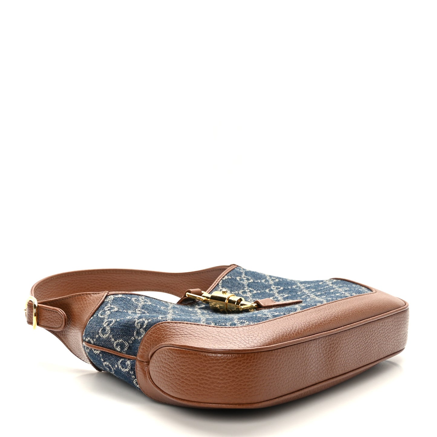 New Denim GG Monogram Calfskin Small Jackie 1961 Hobo Blue Tea Cuir