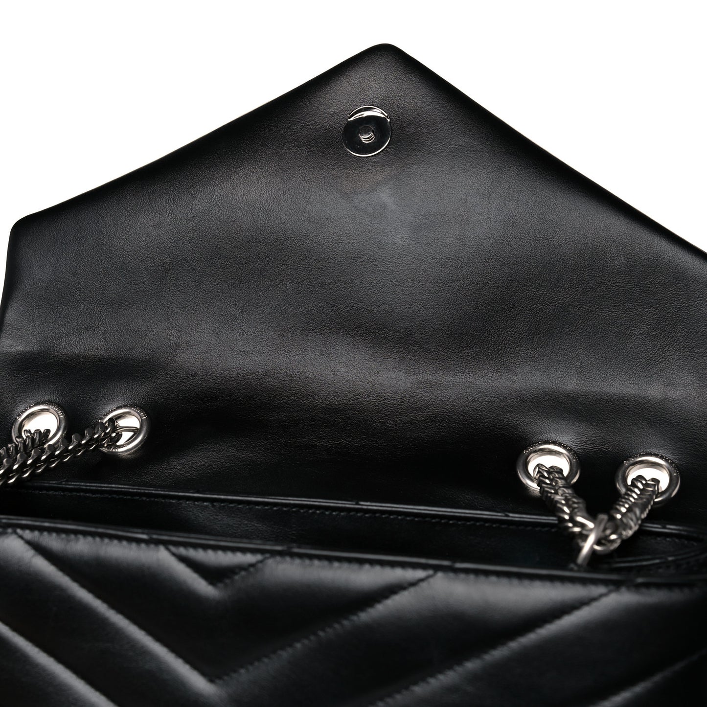 Calfskin Y Quilted Monogram Medium Loulou Chain Satchel Black