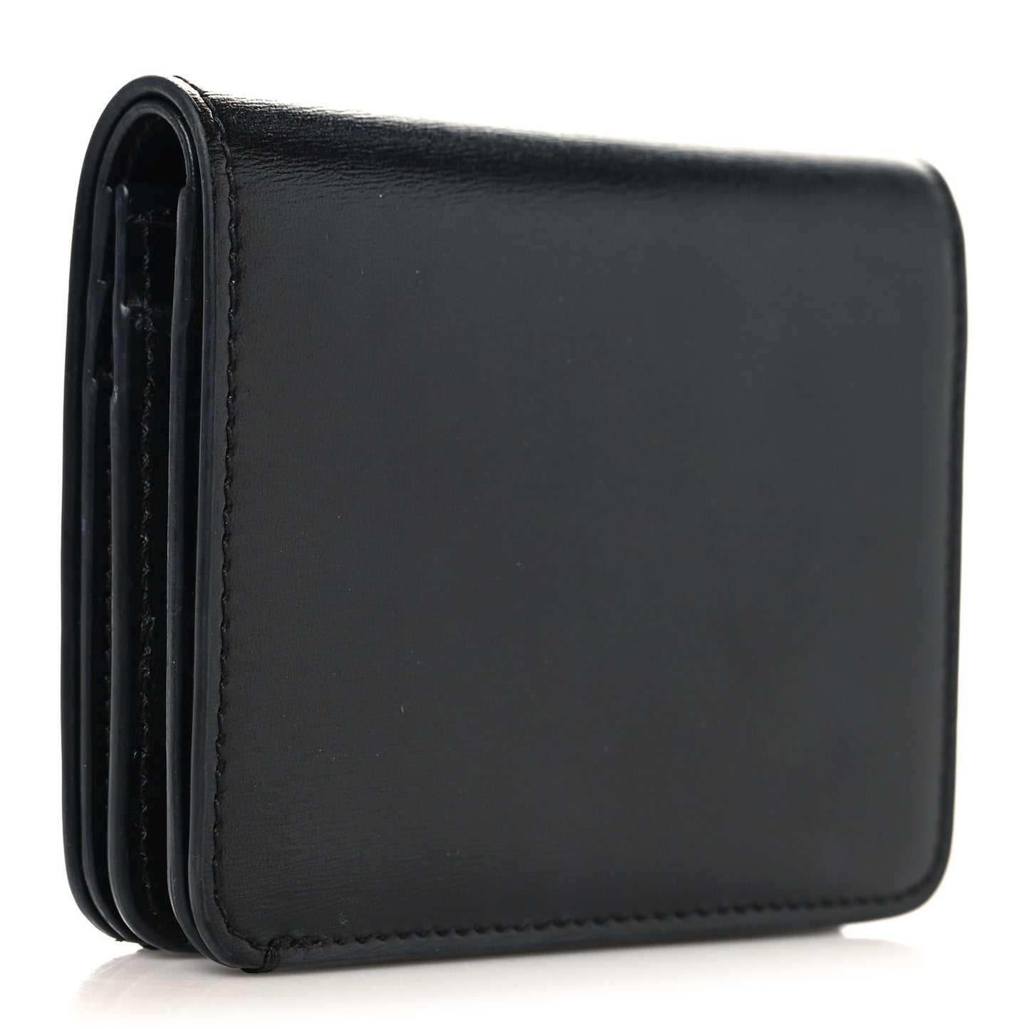 Shiny Calfskin Triomphe Compact Wallet Black