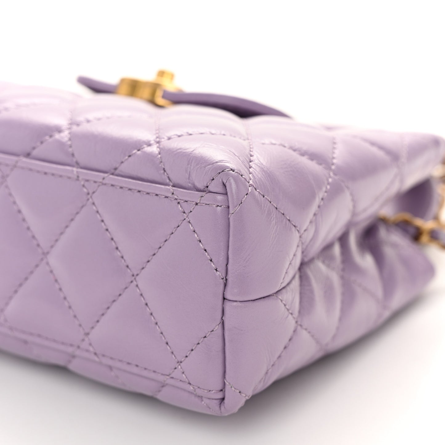 Shiny Aged Calfskin Quilted Nano Kelly Shopper Lilac