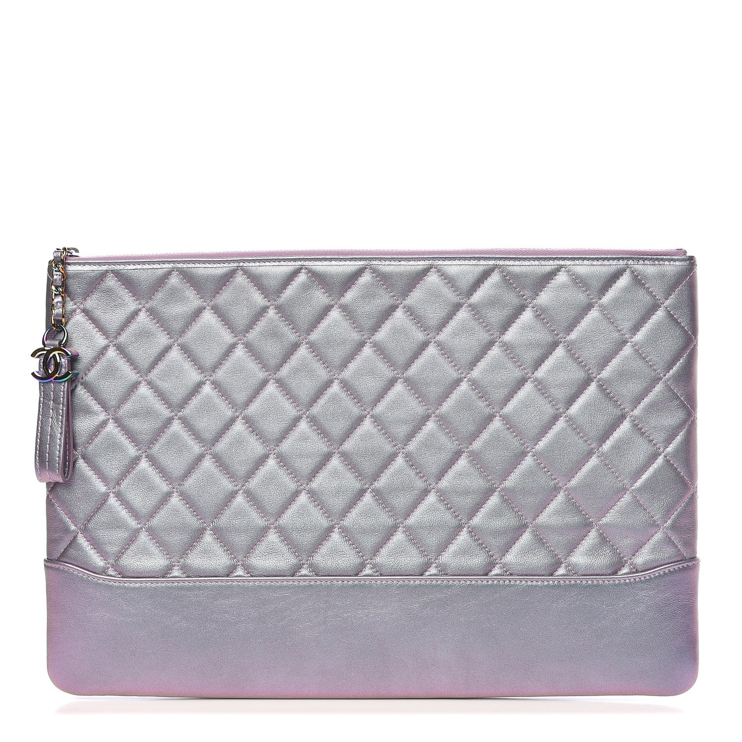 Iridescent Lambskin Quilted Large Gabrielle Cosmetic Case Light Purple
