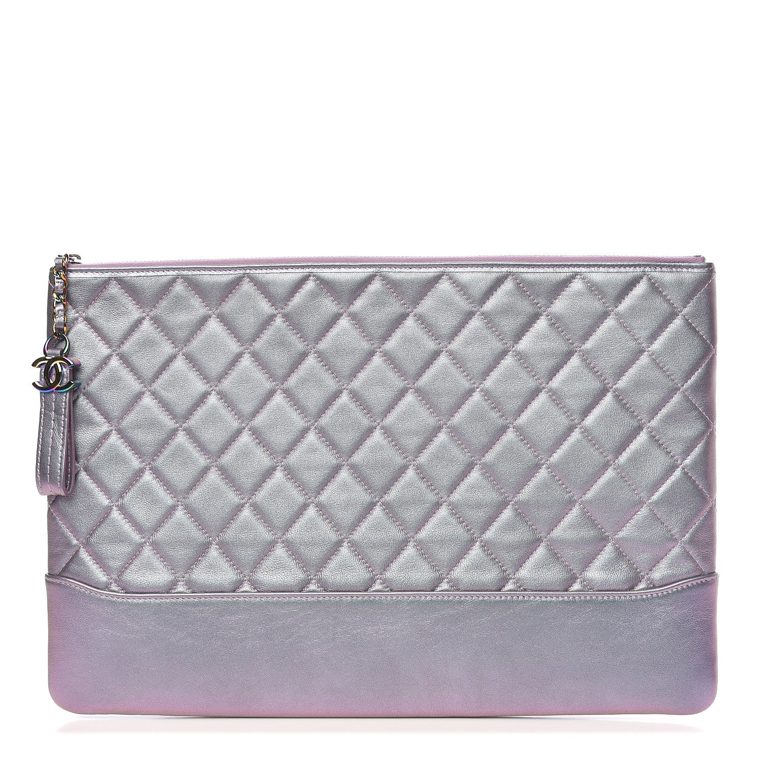 Chanel Iridescent Lambskin Quilted Large Gabrielle Cosmetic Case Light Purple 1 of 10