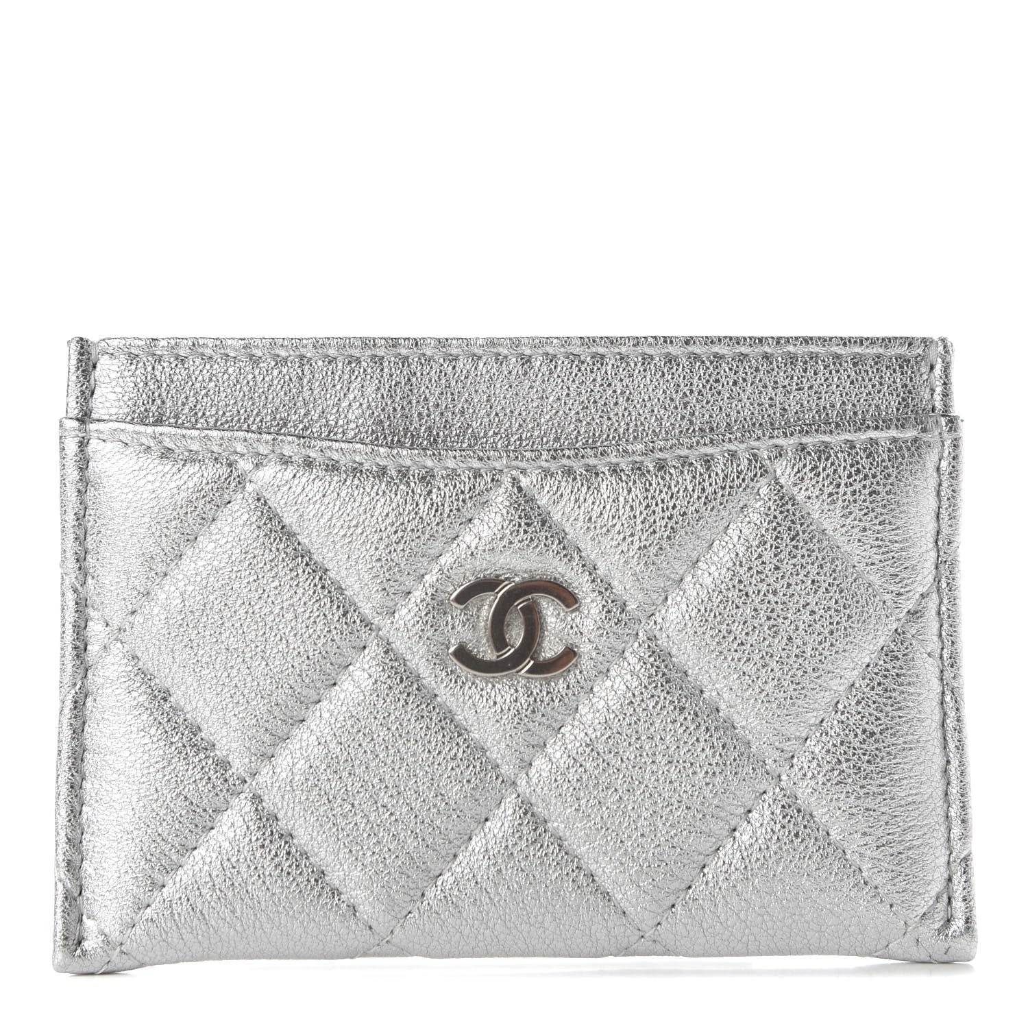 Chanel Metallic Lambskin Quilted Card Holder Silver 1 of 9
