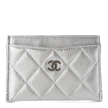 Chanel Metallic Lambskin Quilted Card Holder Silver 1 of 9