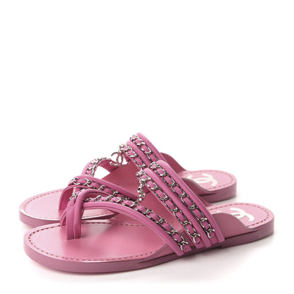 Chanel Calfskin Chain CC Thong Flat Sandals 35 Pink 3 of 10