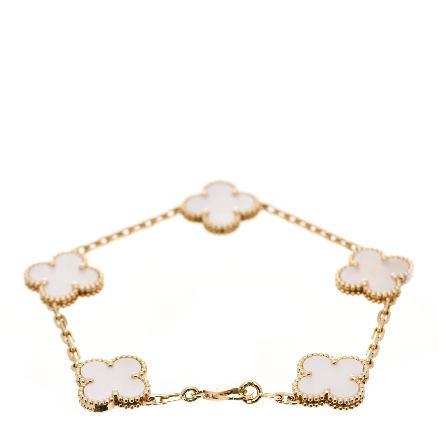 18K Yellow Gold Mother of Pearl 5 Motifs Vintage Alhambra Bracelet