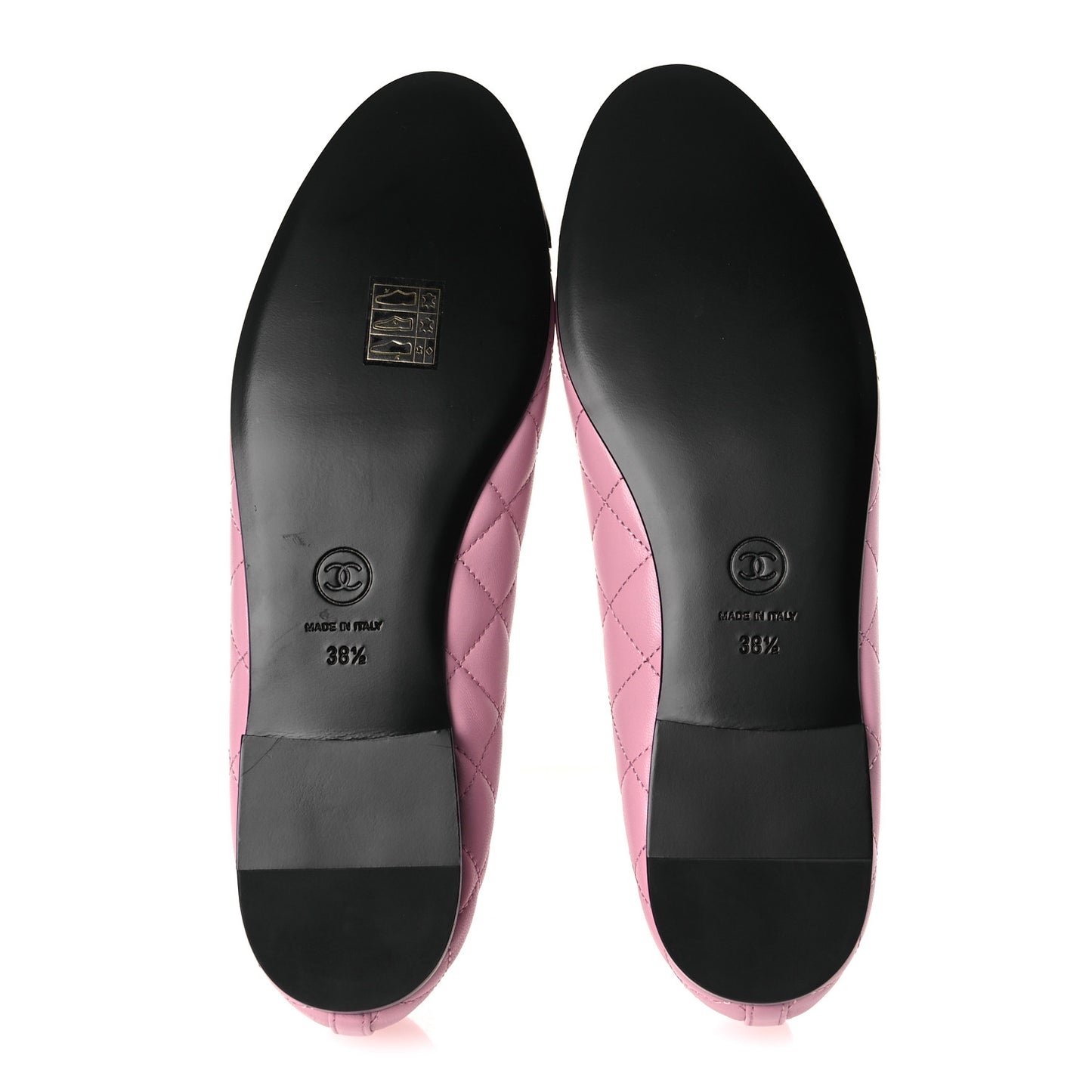 Lambskin Quilted CC Cap Toe Ballerina Flats 38.5 Pink Black