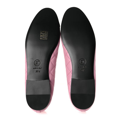 Chanel Lambskin Quilted CC Cap Toe Ballerina Flats 38.5 Pink Black 7 of 12