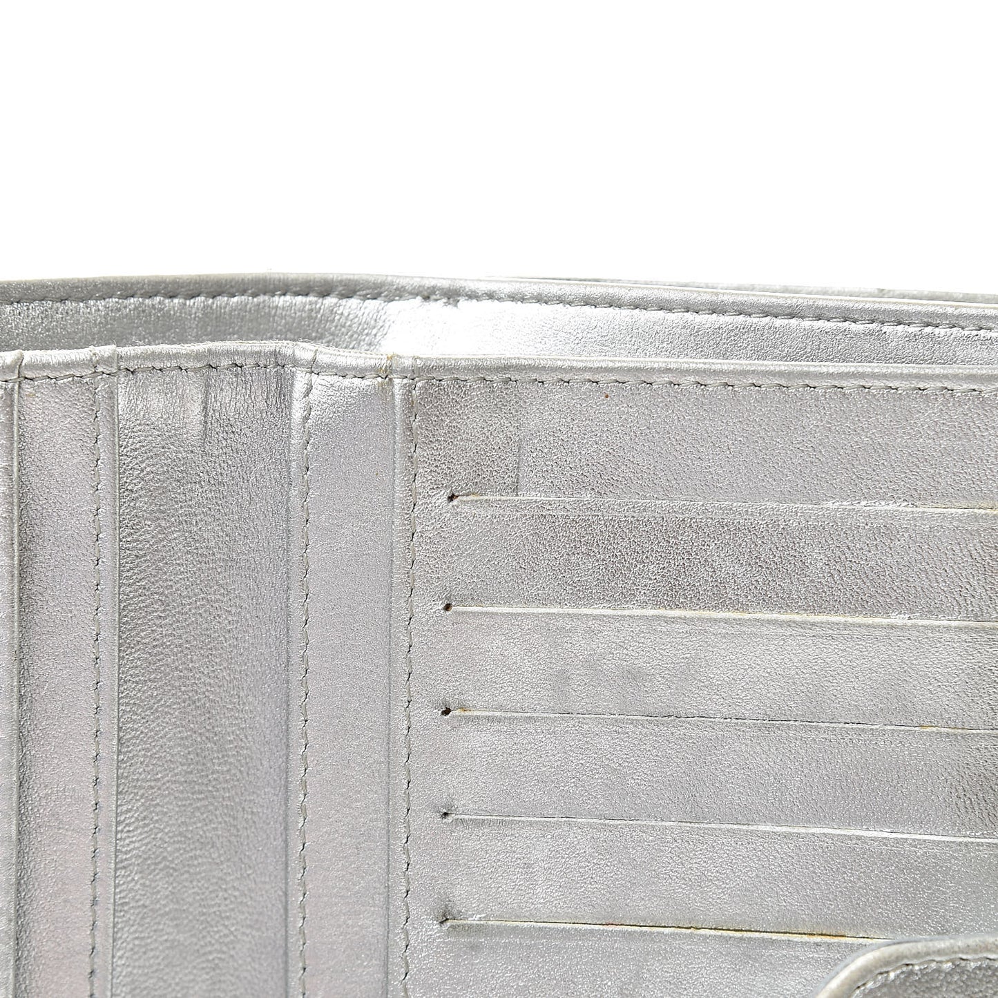 Metallic Lambskin Quilted Zipped Pocket Wallet Silver