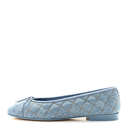 Chanel Denim Quilted Cap Toe CC Ballerina Flats 39 Light Blue 1 of 9