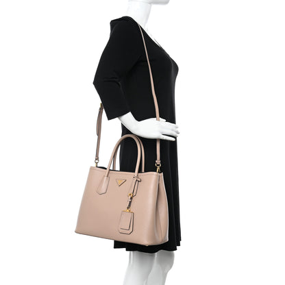 Prada Saffiano Cuir Small Double Bag Cammeo Black 2 of 12