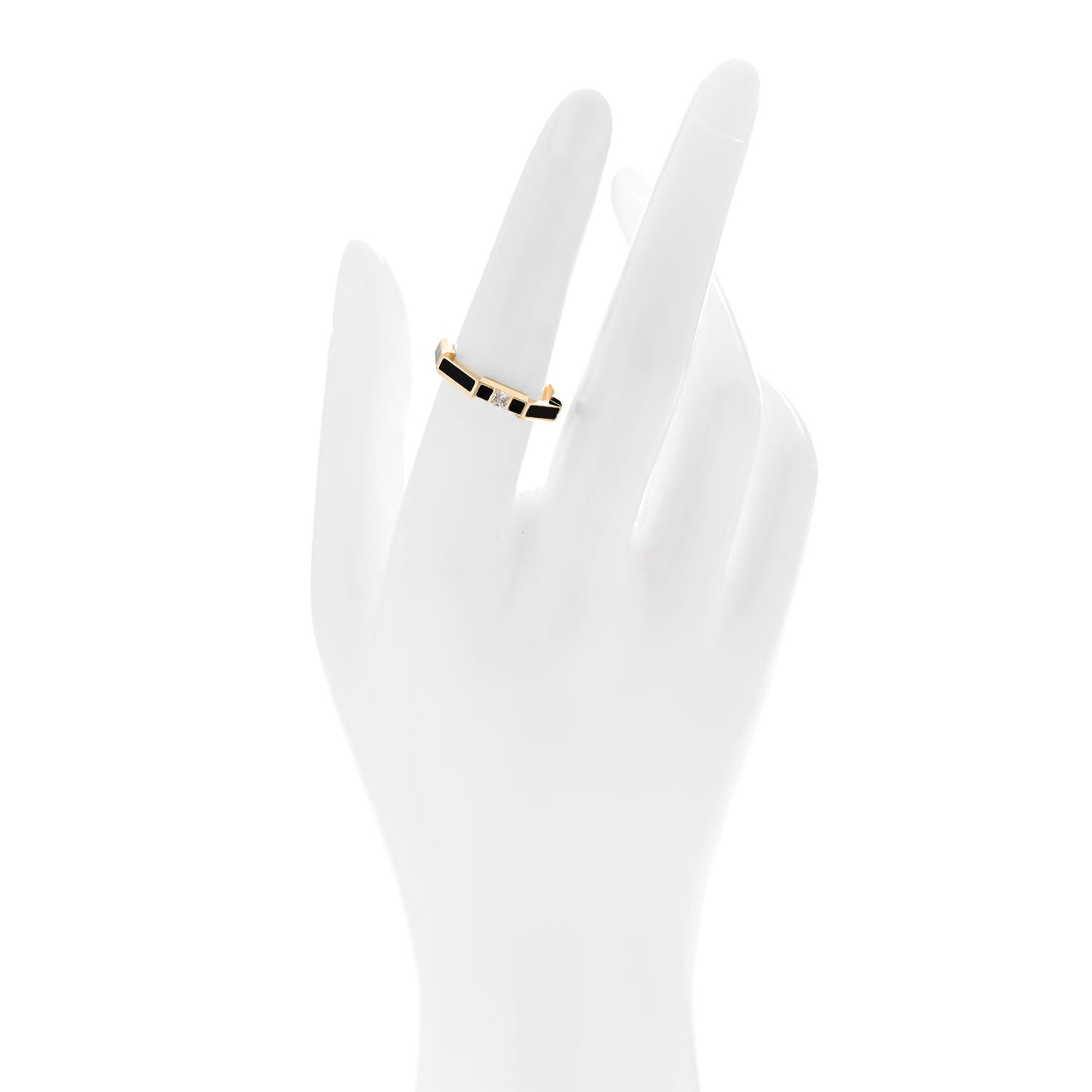 18K Yellow Gold Diamond Enamel Link to Love Ring 54 6.75 Black