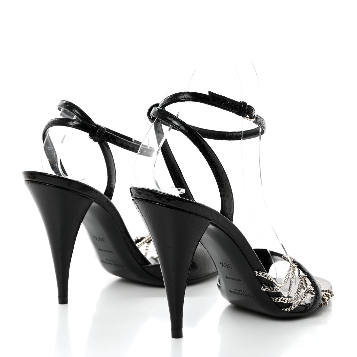 Calfskin Chain Cristal Sandals 36.5 Black
