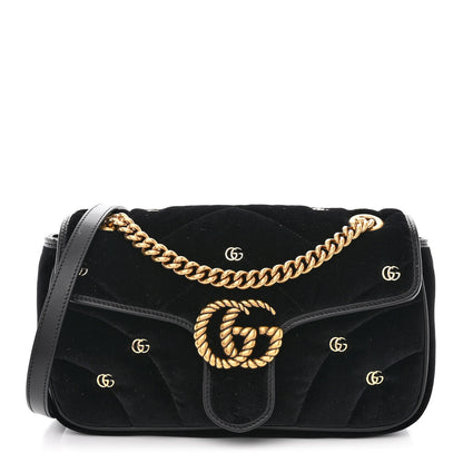 Gucci Velvet Matelasse Double G Studs Small Torchon GG Marmont Shoulder Bag Black 1 of 11