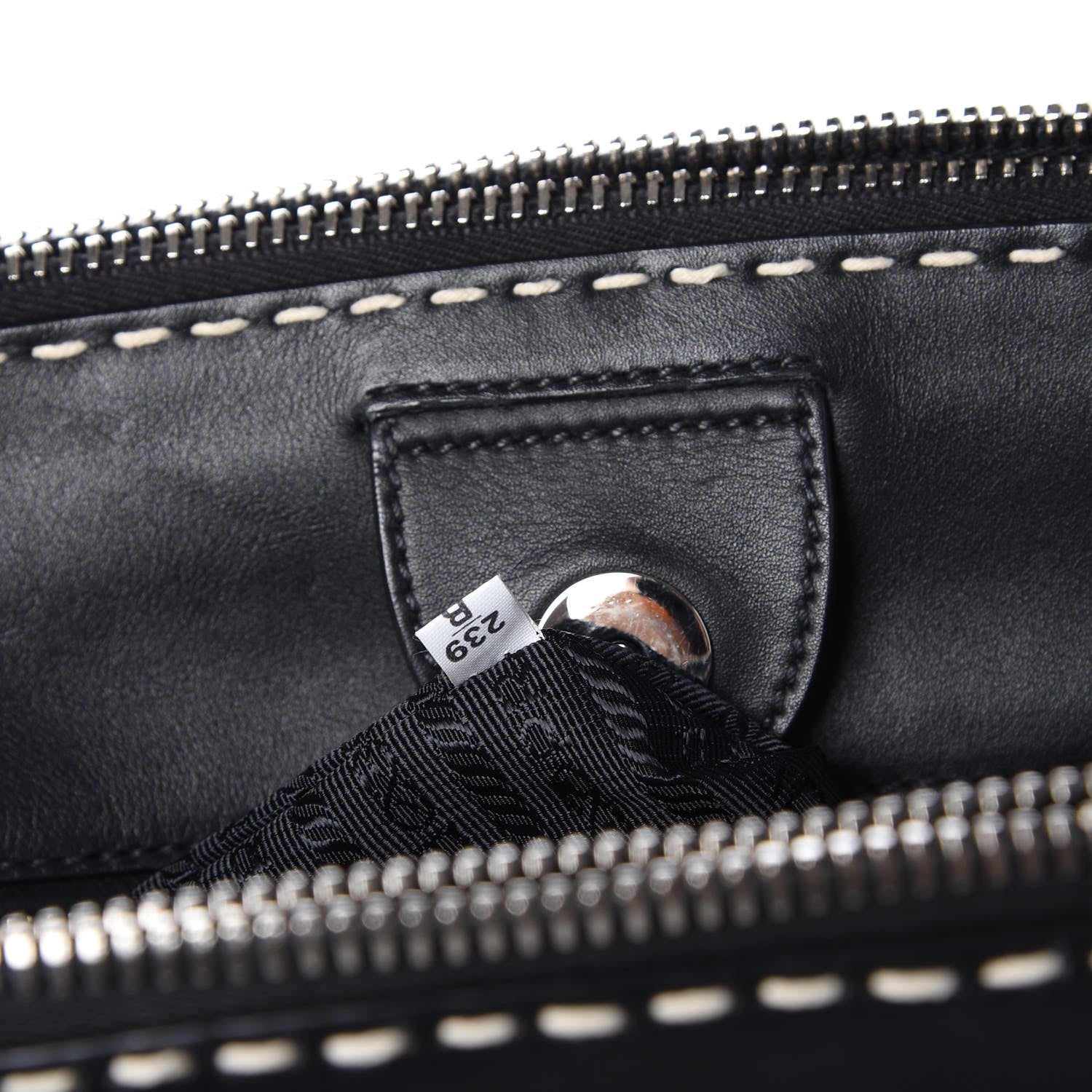 Prada City Calf Small Stitched Twin Pocket Tote Black White 8 of 11