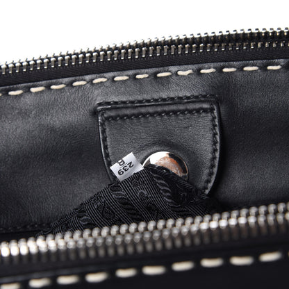 Prada City Calf Small Stitched Twin Pocket Tote Black White 8 of 11
