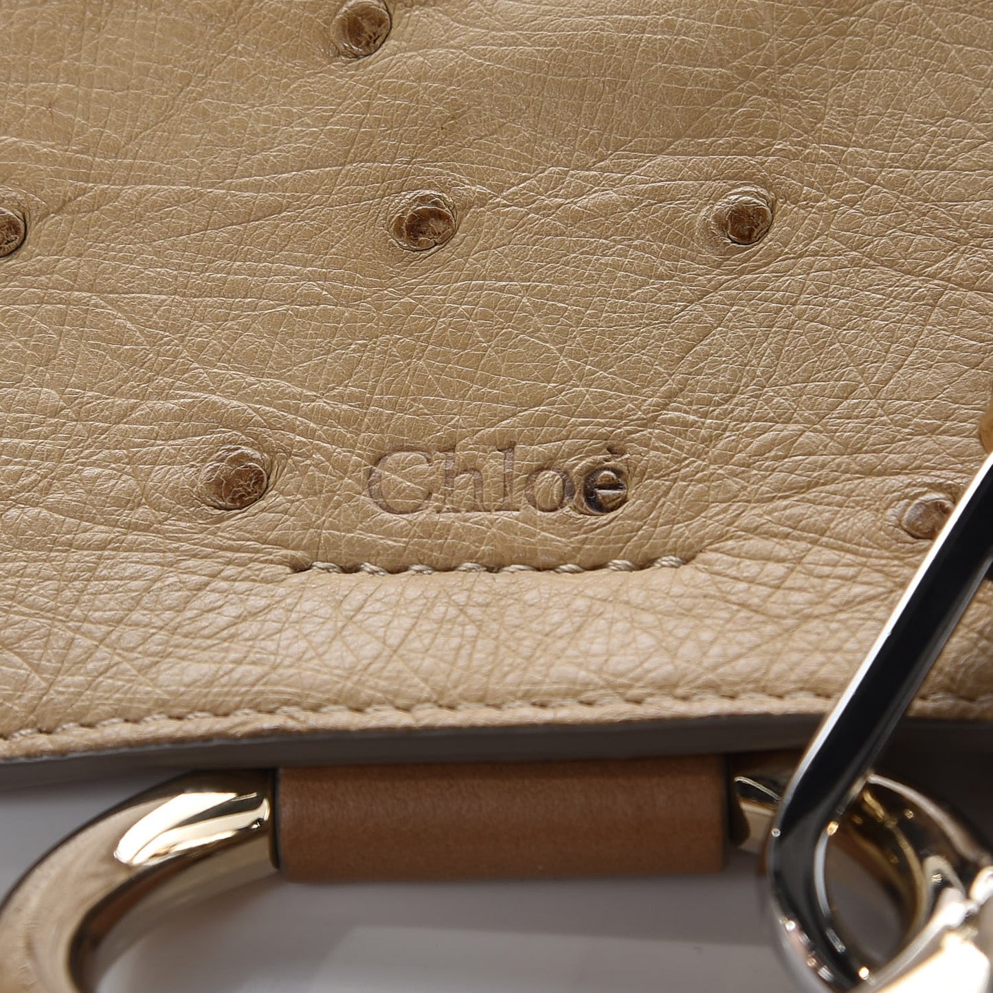 Ostrich Calfskin Small Faye Shoulder Bag Light Brown