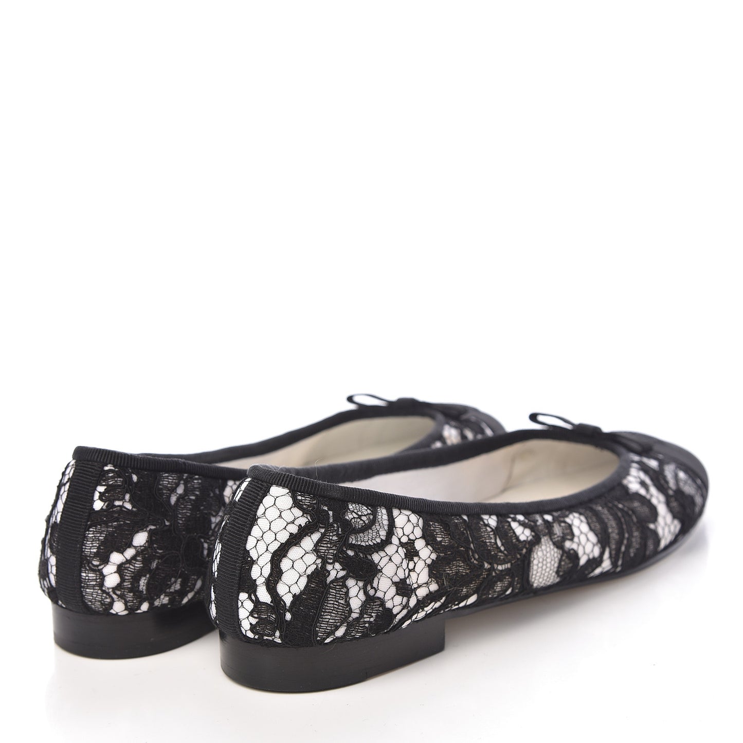 Lace Grosgrain Cap Toe CC Ballerina Flats 40.5 Black