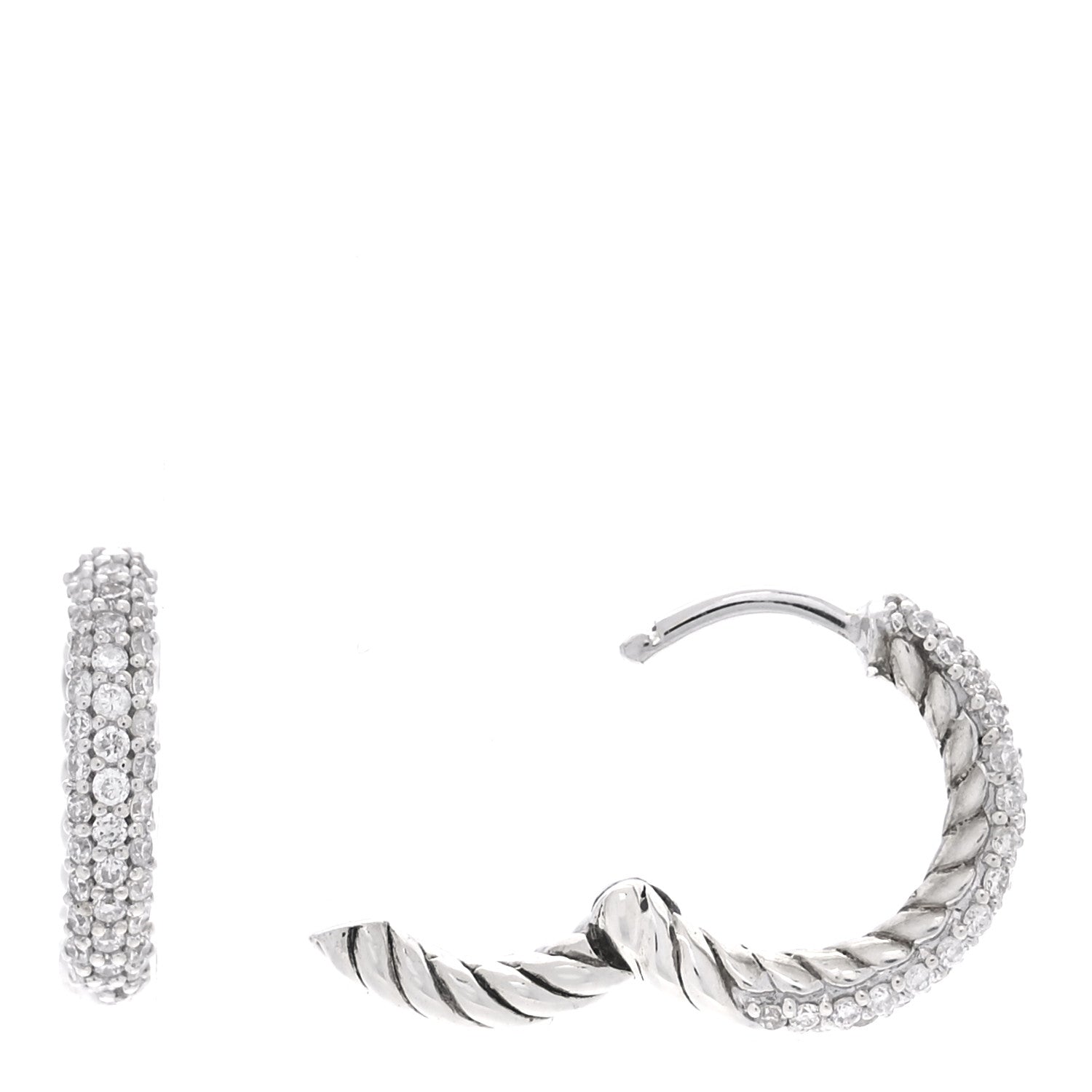 David Yurman Sterling Silver Diamond Petite Pave Huggie Hoop Earrings 1 of 4
