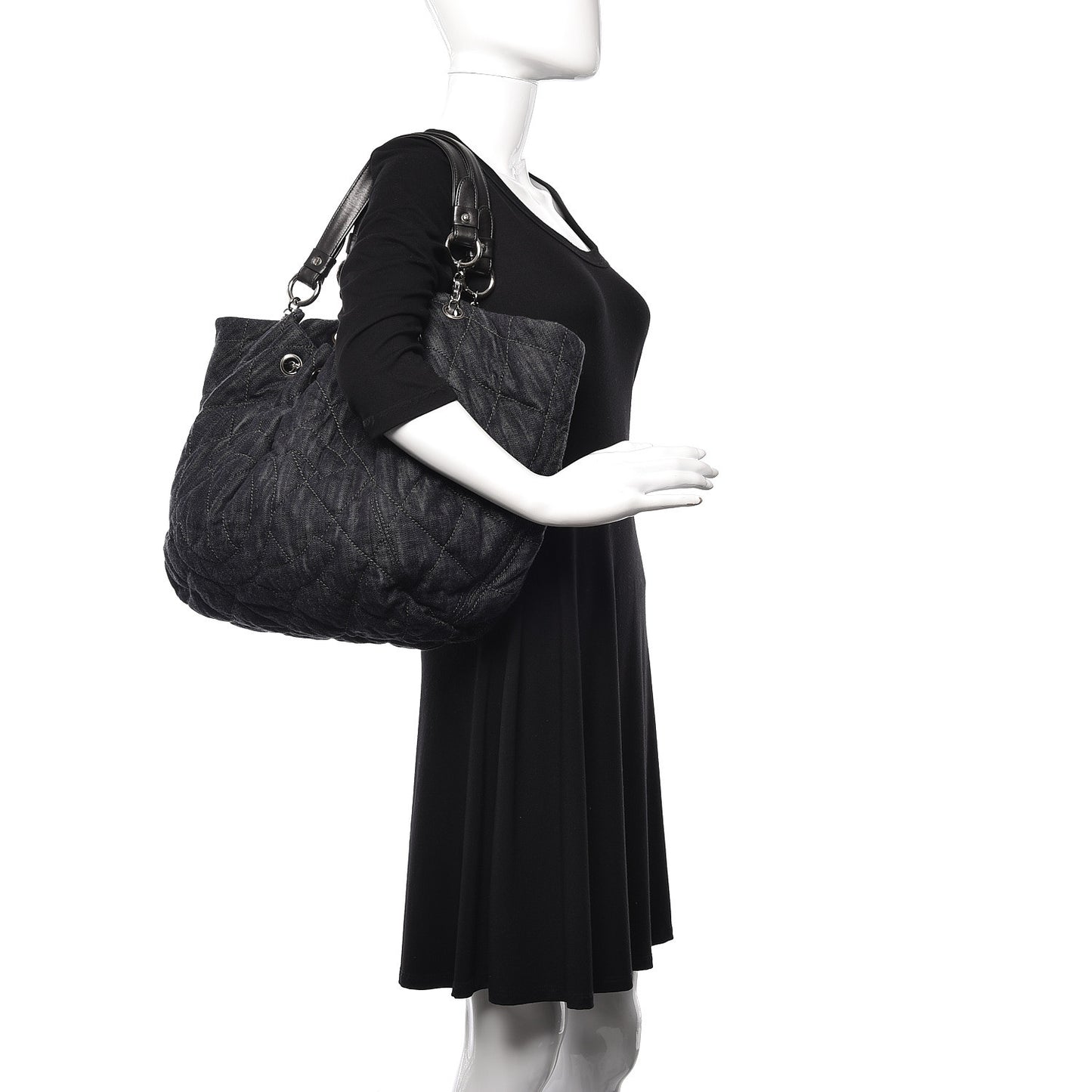 Denim Quilted Stretch Spirit Large Cabas Tote Blue