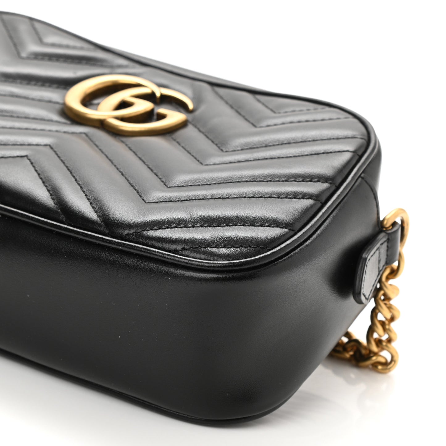 Calfskin Matelasse Small GG Marmont Chain Shoulder Bag Black