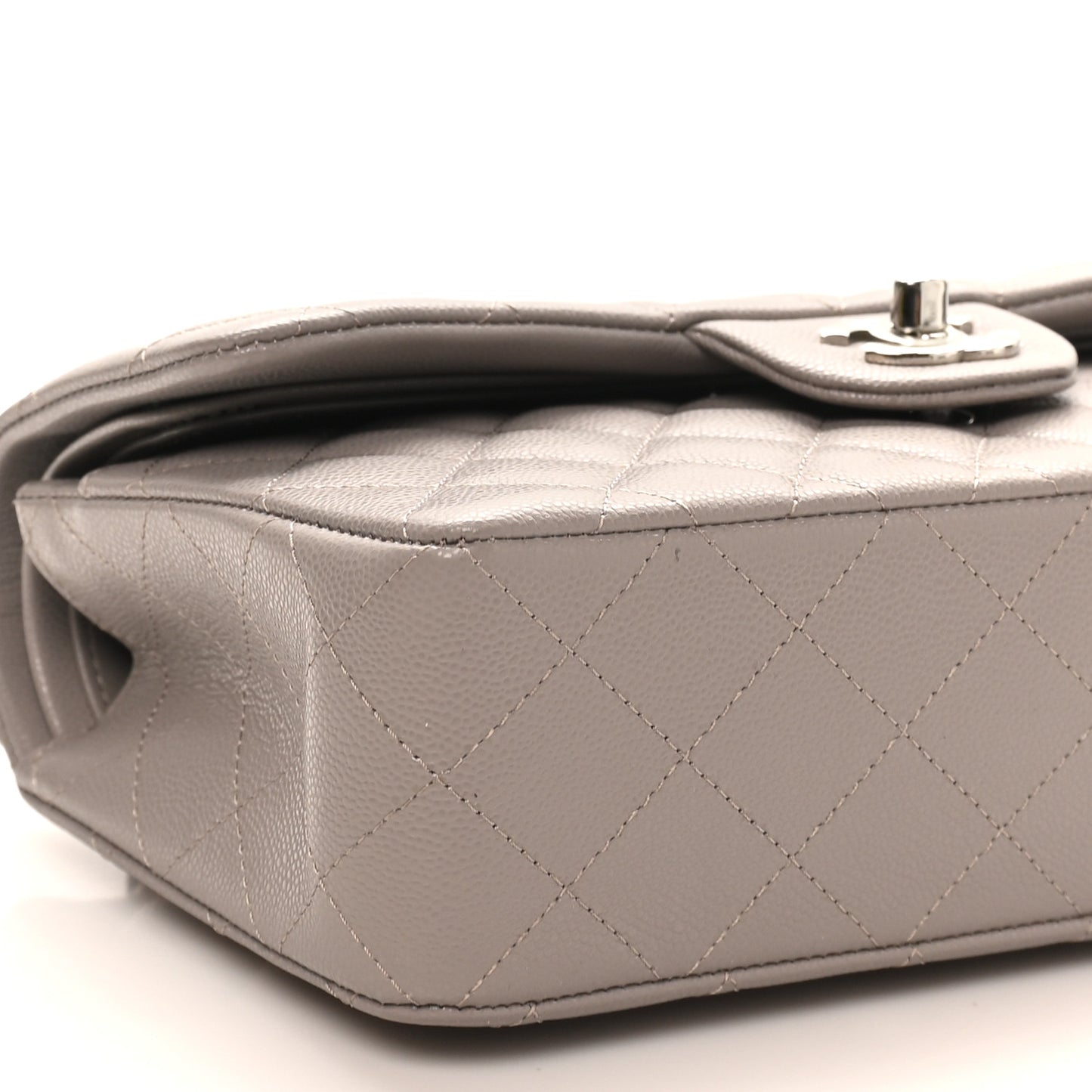 Caviar Quilted Small Double Flap Grey