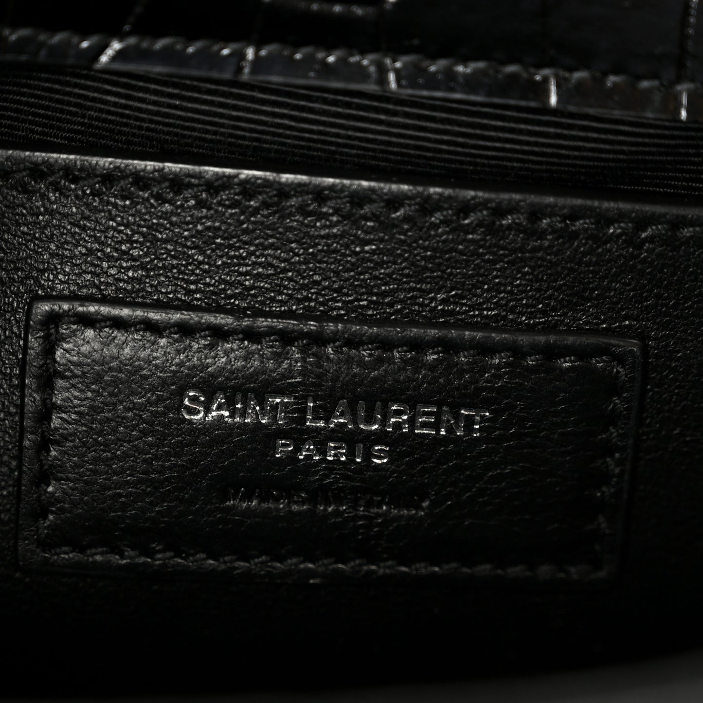 Calfskin Crocodile Embossed Small Classic Monogram Kate Tassel Satchel Black